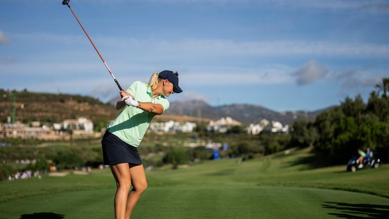 Solheim Cup team Europe golfer Anna Nordqvist practices during a...