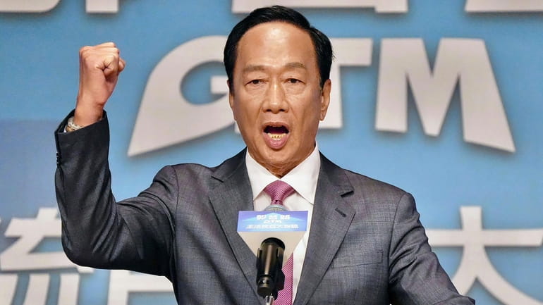 Terry Gou, the billionaire founder of Foxconn, speaks during a...