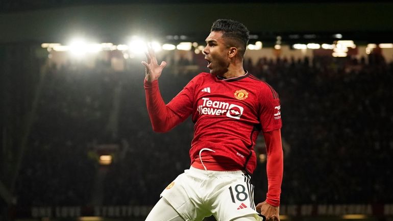 Manchester United's Casemiro celebrates after scoring his side's second goal...