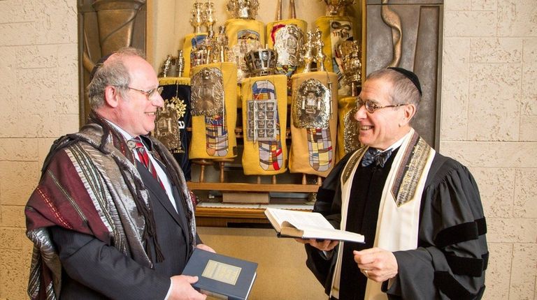 Cantor Morris Wolk, right, with Rabbi Steven Conn at Plainview...