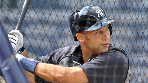 Derek Jeter takes batting practice before the Yankees' game against...