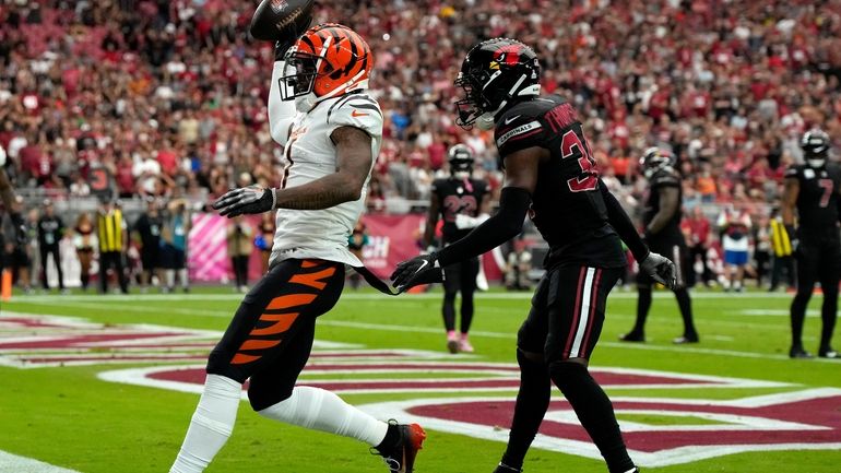 Cincinnati Bengals wide receiver Ja'Marr Chase (1) celebrates