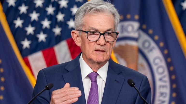 Federal Reserve Board Chair Jerome Powell speaks during a news...