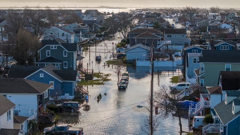 A view down Gordon Street in Freeport shows flooding in the...