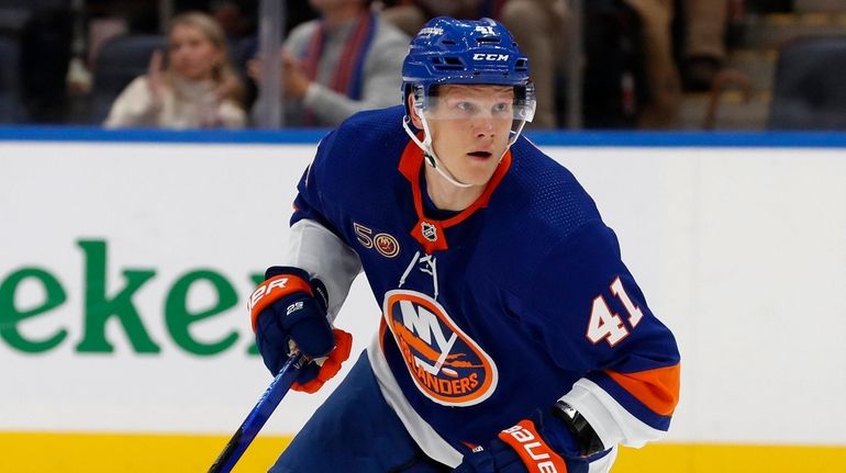 Nikita Soshnikov #41 of the Islanders skates during the first period...