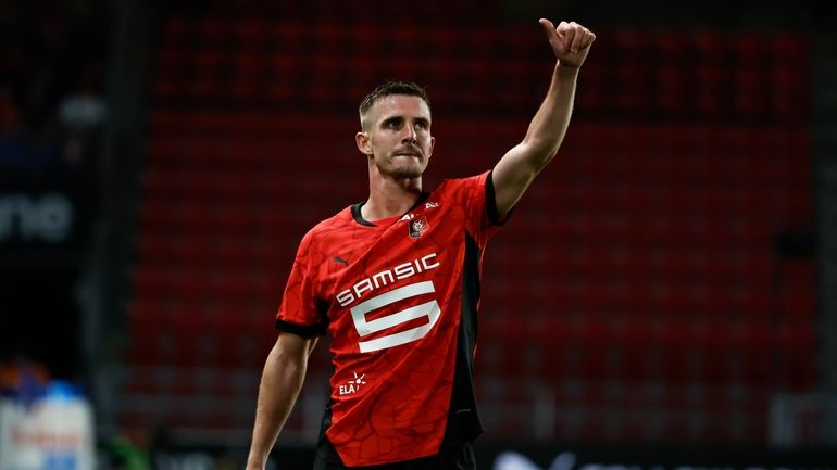 Rennes' Benjamin Bourigeaud gestures during the French League One soccer...