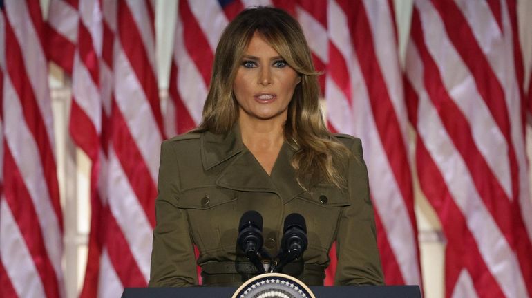 First lady Melania Trump addresses the Republican National Convention from...