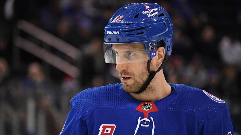 Rangers defenseman Patrik Nemeth looks on against the Maple Leafs...