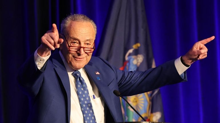 Senate Marjority Leader Chuck Schumer addresses the New York delegation breakfast at the...