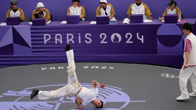 United States Victor Mantalvo, known as B-Boy Victor competes during...