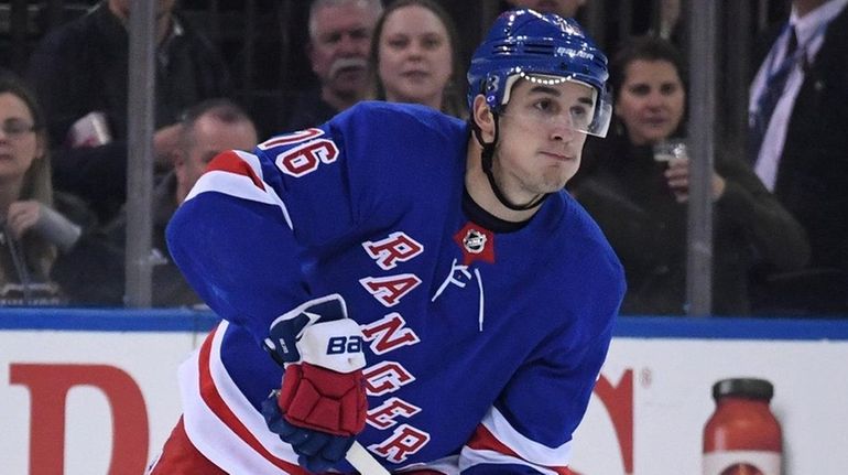 Rangers defenseman Brady Skjei skates against the Capitals at Madison...