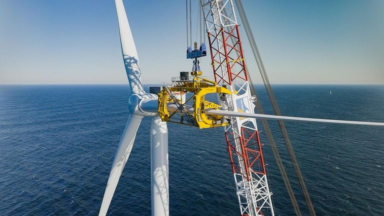 The final blade is attached to a turbine at the South Fork...