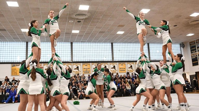 Farmingdale competes during a Nassau Cheerleading Competition on Saturday, Jan....