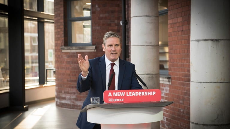 Britain's Labour leader Keir Starmer delivers his keynote speech, during...