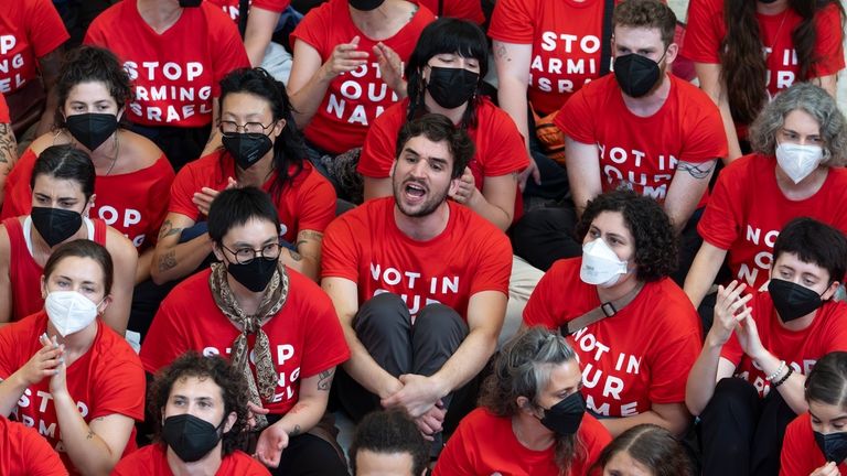 Demonstrators protest against the military policies of Israel a day...