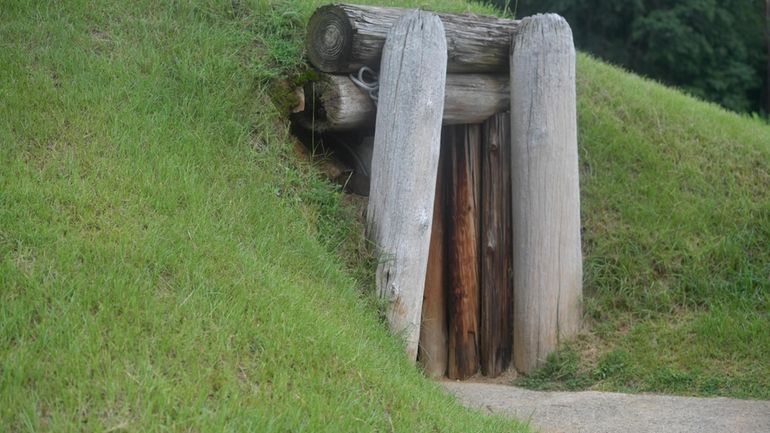 The entrance to the Earth Lodge, where Native Americans held...