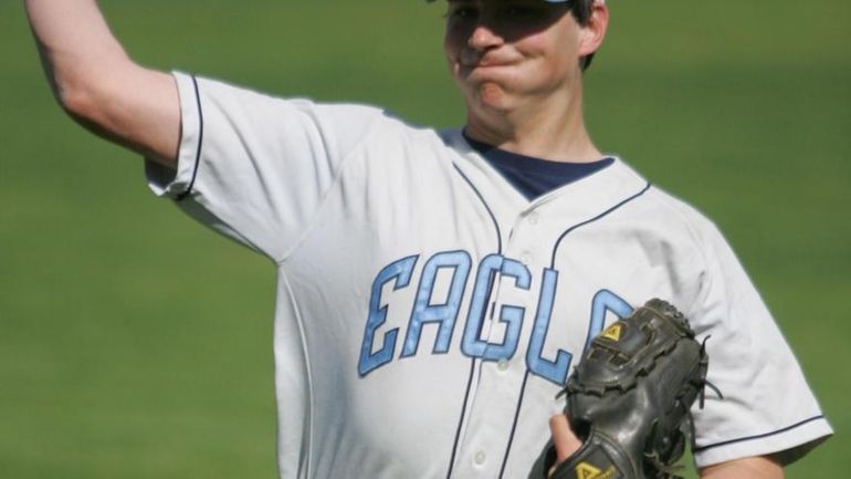 Rocky Point High School Baseball Pitcher Danny Burawa throws the...