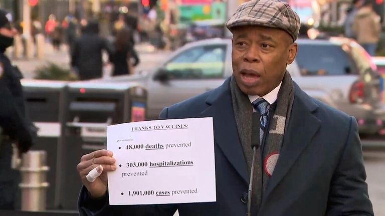 New York City Mayor Eric Adams at a news conference...