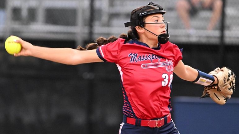 Mia Victor throws a one-hitter for Massapequa International during their Little League Mid-Atlantic...