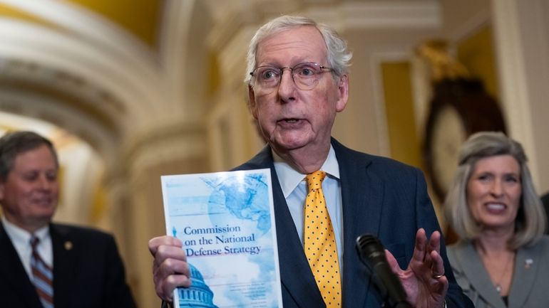 Senate Minority Leader Mitch McConnell, R-Ky., speaks to the media...