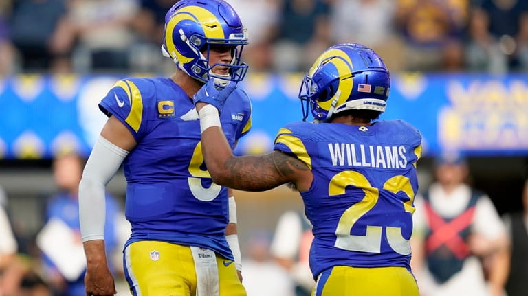Los Angeles Rams running back Kyren Williams (23) celebrates his...