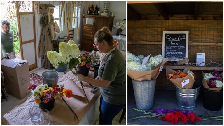 Tom and May Zegarelli in their flower arrangement shed at...