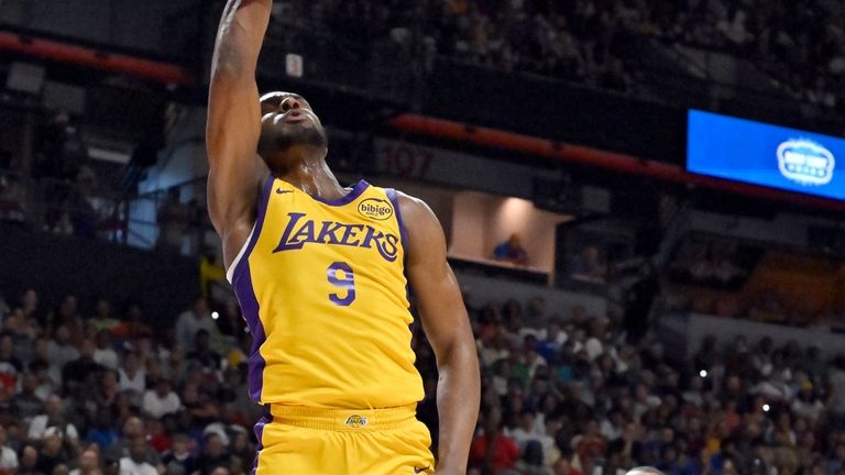 Los Angeles Laker guard Bronny James Jr. (9) dunks against...