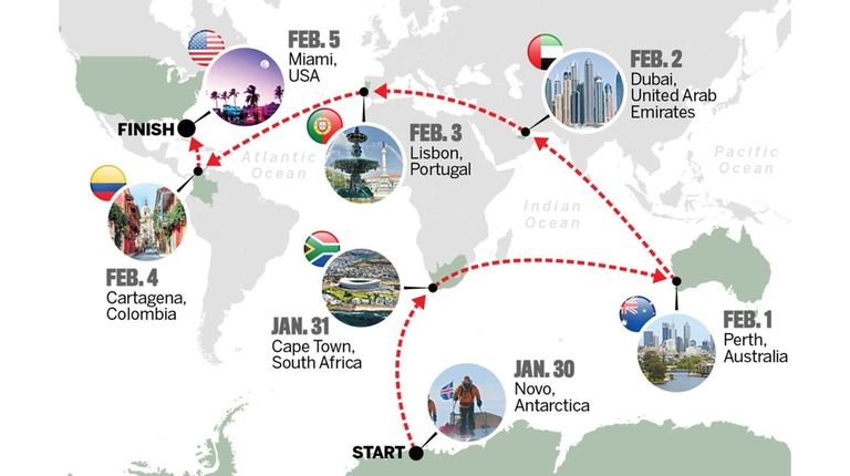 The itinerary for Cara Nelson's adventure, courtesy of 777Marathon.com.