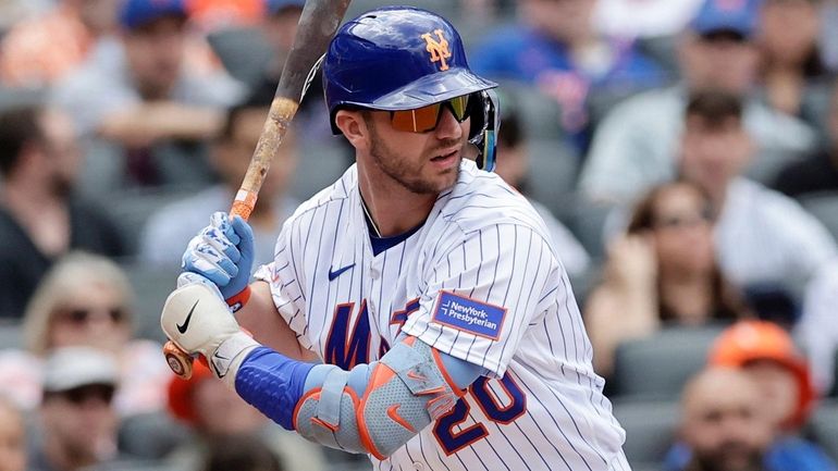 Pete Alonso of the Mets bats during the first inning against the Cardinals...