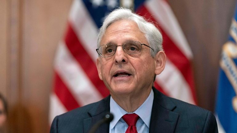 Attorney General Merrick Garland speaks during a meeting with all...