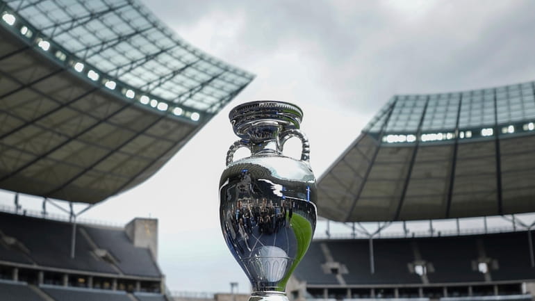 The trophy is on display during the presentation of the...