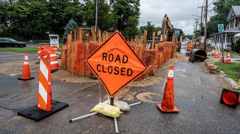 A new water main and sewer line are under construction...