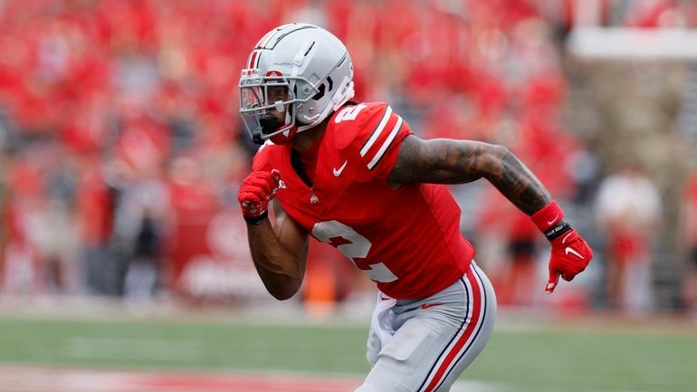 Ohio State receiver Emeka Egbuka plays against Youngstown State during...