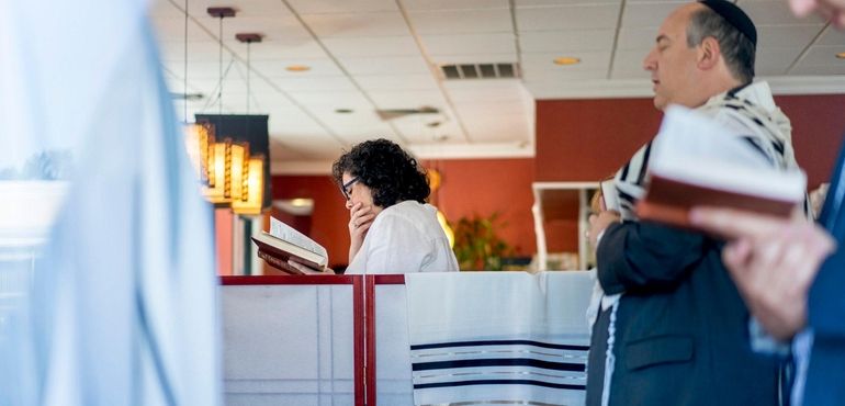 Shlomit Metz-Poolat prays during a service of Kehilat Ahavat Yisrael,...