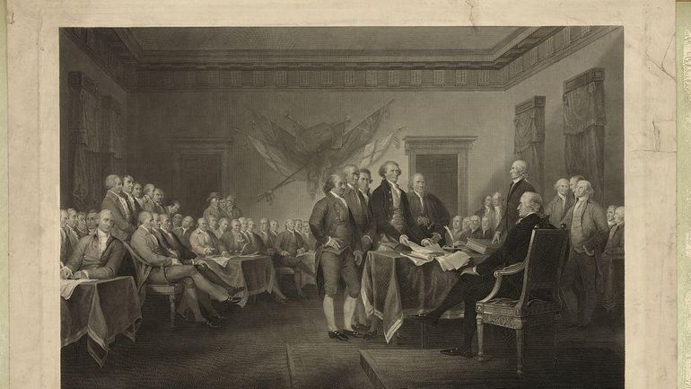 A painting of the signing of the Declaration of Independence...