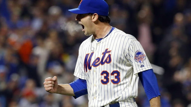 Matt Harvey of the Mets reacts to the final out...