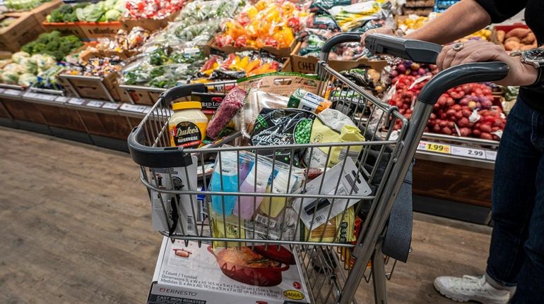 A cartful of items at the Center Moriches Lidl; the...