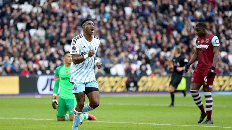 Nottingham Forest's Taiwo Awoniyi celebrates after scoring their sides first...