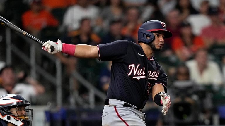 Keibert Ruiz of the Washington Nationals celebrates a home run