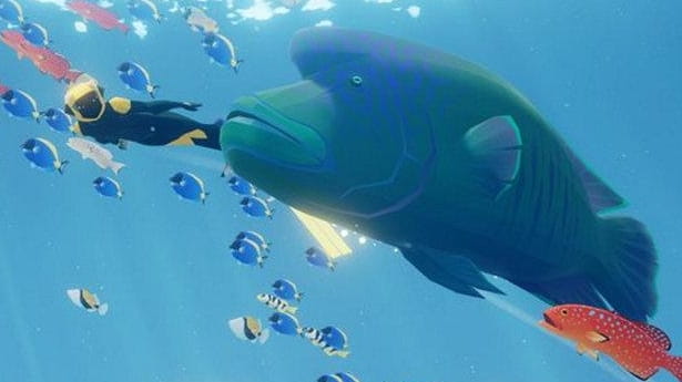 Abzu centers on postcard-worthy imagery -- swarming, silver schools of...