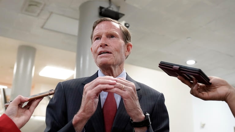 Sen. Richard Blumenthal, D-Ct., speaks to reporters Wednesday, May 31,...