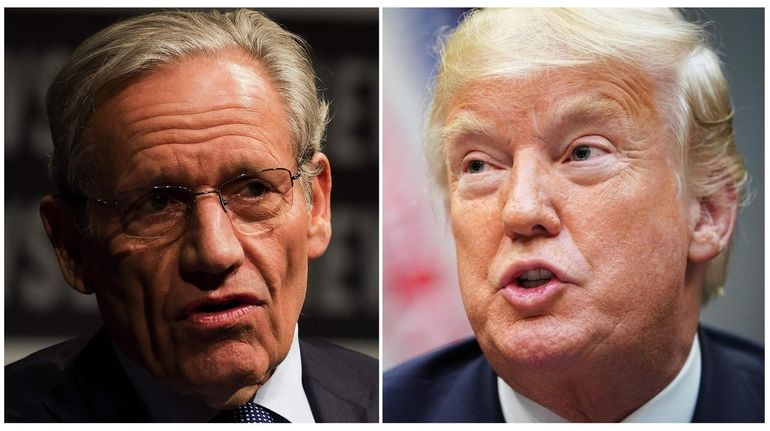 Bob Woodward, seen on June 13, 2012; President Donald Trump,...