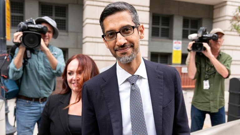 Google CEO Sundar Pichai leaves the federal courthouse in Washington...