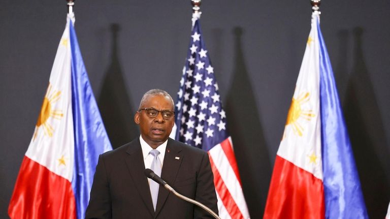 U.S. Defense Secretary Lloyd Austin speaks during a joint news...