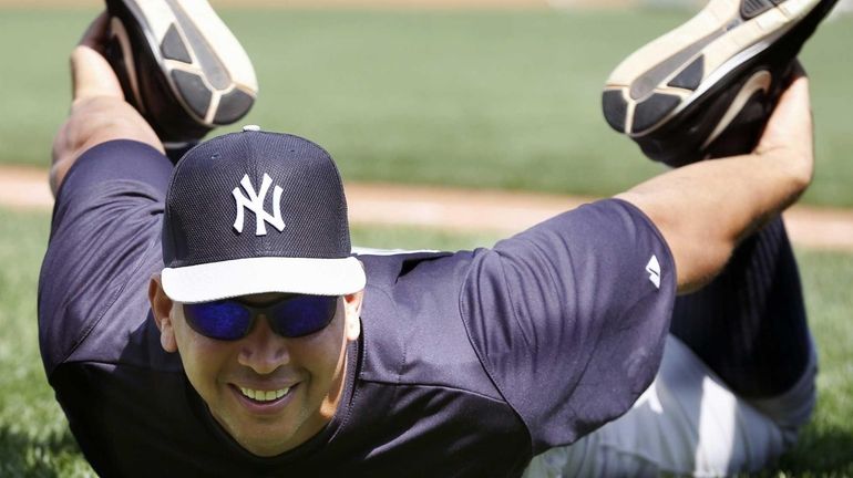 Alex Rodriguez stretches before the Yankees game against the Boston...