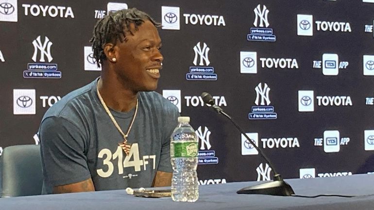 The Yankees' Jazz Chisholm Jr. wears a T-shirt referring to...