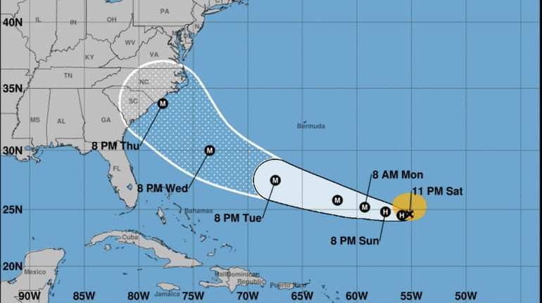 The potential track for Tropical Storm Florence as of Saturday...