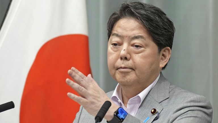 Japan's Chief Cabinet Secretary Yoshimasa Hayashi speaks during a press...