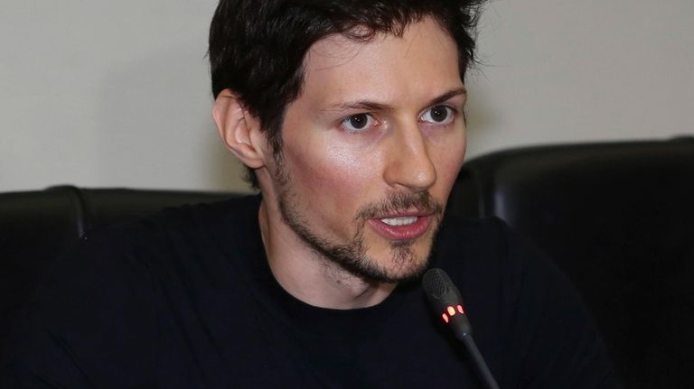 Telegram co-founder Pavel Durov speaks during a press conference in...