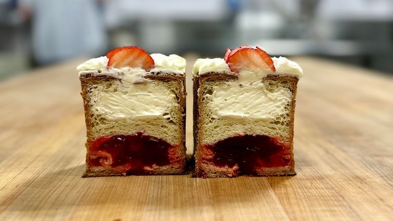 The strawberry and cream "croissant block" at Duck Island Bread Company...